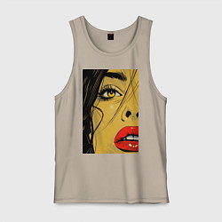 Майка мужская хлопок Женский портрет поп-арт, цвет: миндальный