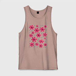 Майка мужская хлопок Красные ромашки на фоне в горошек, цвет: пыльно-розовый