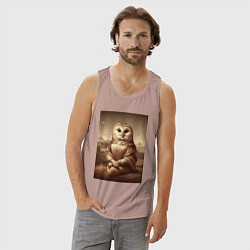 Майка мужская хлопок Сова Мона - фантазия от нейросети, цвет: пыльно-розовый — фото 2