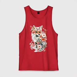 Майка мужская хлопок Лисий контур из цветов, цвет: красный