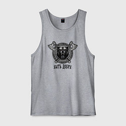 Майка мужская хлопок Медведь велес с топорами и в круге рун, цвет: меланж