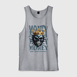 Майка мужская хлопок Череп с короной на фоне денег, цвет: меланж