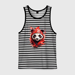 Майка мужская хлопок Модная панда в красном капюшоне, цвет: черная тельняшка