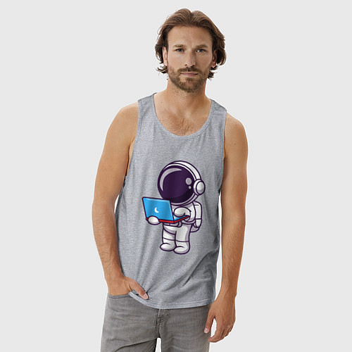 Мужская майка Астронавт с ноутбуком / Меланж – фото 3