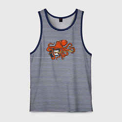 Майка мужская хлопок Осьминог гитарист, цвет: синяя тельняшка