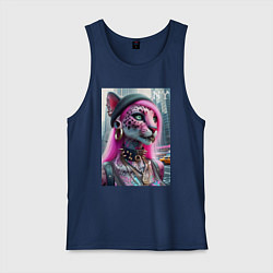 Майка мужская хлопок Панк девушка-леопард в татухах в Нью-Йорке, цвет: тёмно-синий