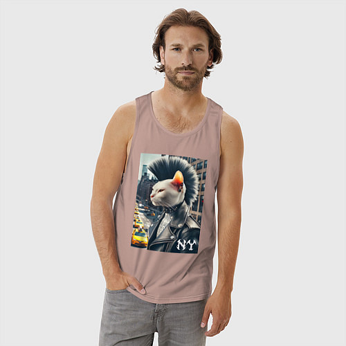Мужская майка Котик панк житель Нью-Йорка - нейросеть / Пыльно-розовый – фото 3