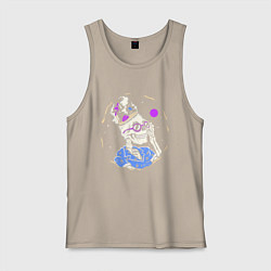 Майка мужская хлопок Скелет в гавайской рубашке, цвет: миндальный