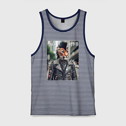 Майка мужская хлопок Леопард панк музыкант - нейросеть, цвет: синяя тельняшка