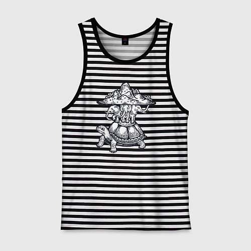 Мужская майка Слоны и черепаха / Черная тельняшка – фото 1