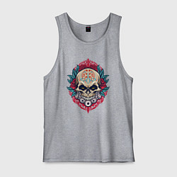 Майка мужская хлопок Roses skull, цвет: меланж