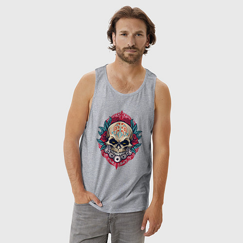 Мужская майка Roses skull / Меланж – фото 3