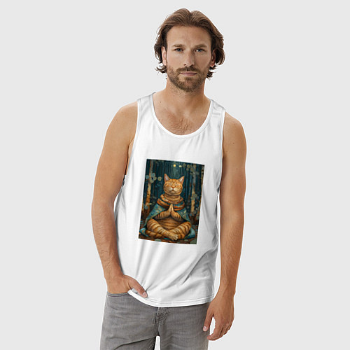 Мужская майка Кот на медитации / Белый – фото 3