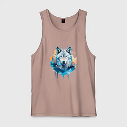 Майка мужская хлопок Волк в первых лучах солнца, цвет: пыльно-розовый