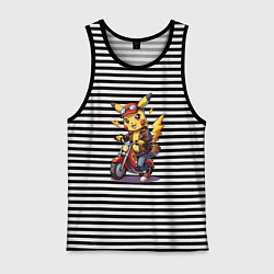 Майка мужская хлопок Пикачу на красном мотоцикле, цвет: черная тельняшка