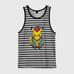 Майка мужская хлопок Пикачу панк с красным ирокезом, цвет: черная тельняшка