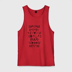 Майка мужская хлопок Радостные каомодзи, цвет: красный
