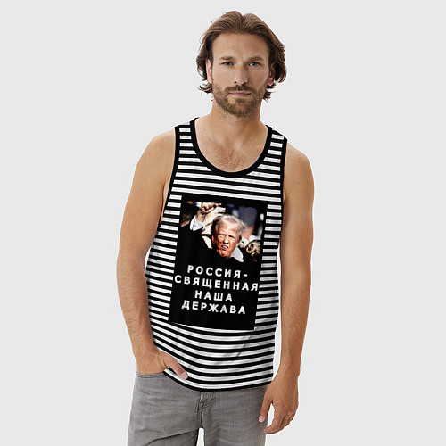 Мужская майка Мем Трамп после покушения Россия держава / Черная тельняшка – фото 3