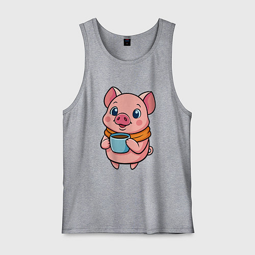 Мужская майка Поросенок пьет кофе / Меланж – фото 1