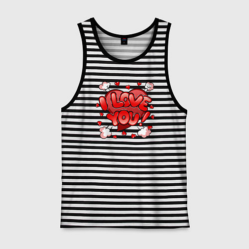 Мужская майка Сердечко - я тебя люблю / Черная тельняшка – фото 1