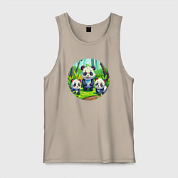 Майка мужская хлопок Панды в бамбуковом лесу, цвет: миндальный