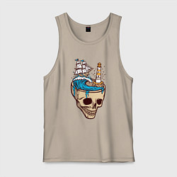 Майка мужская хлопок Кораблик в черепе, цвет: миндальный