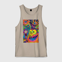 Майка мужская хлопок Психоделические лица, цвет: миндальный