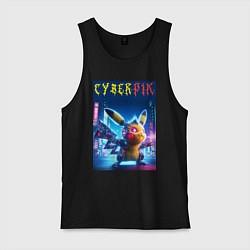 Майка мужская хлопок Cyber Pikachu - ai art fantasy, цвет: черный