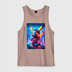 Майка мужская хлопок Ужасный пикачу - нейроарт неоновое свечение, цвет: пыльно-розовый