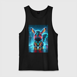 Майка мужская хлопок Cyber Pikachu in the neon metropolis - ai art, цвет: черный