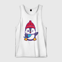 Майка мужская хлопок Пингвин с рыбкой, цвет: белый
