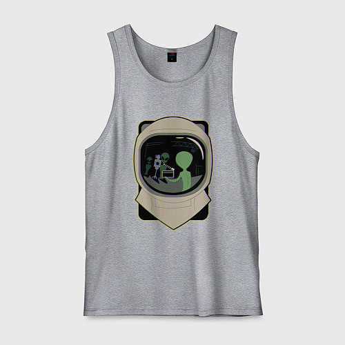 Мужская майка Шлем космонавта с пришельцами в отражении / Меланж – фото 1