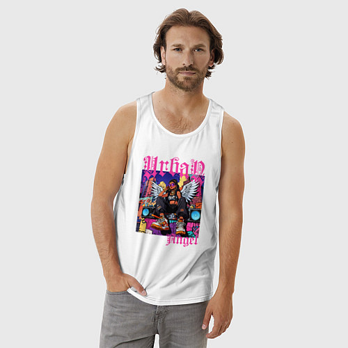 Мужская майка Городская девушка ангел в стиле хип-хоп / Белый – фото 3