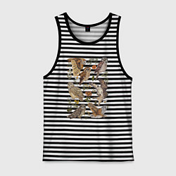 Майка мужская хлопок Разные совы и цветы, цвет: черная тельняшка