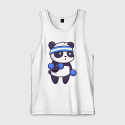 Майка мужская хлопок Панда в спортзале, цвет: белый