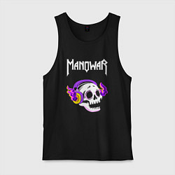 Майка мужская хлопок Manowar - неоновый череп, цвет: черный