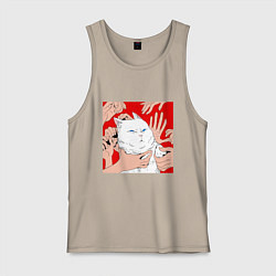 Майка мужская хлопок Измученный кот и руки, цвет: миндальный