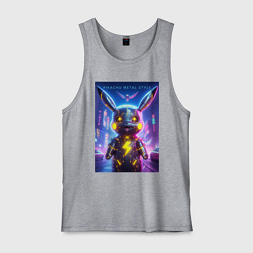 Мужская майка Cyber Pikachu - metal style neon glow / Меланж – фото 1