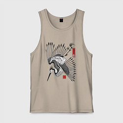 Майка мужская хлопок Традиционный японский журавль, цвет: миндальный