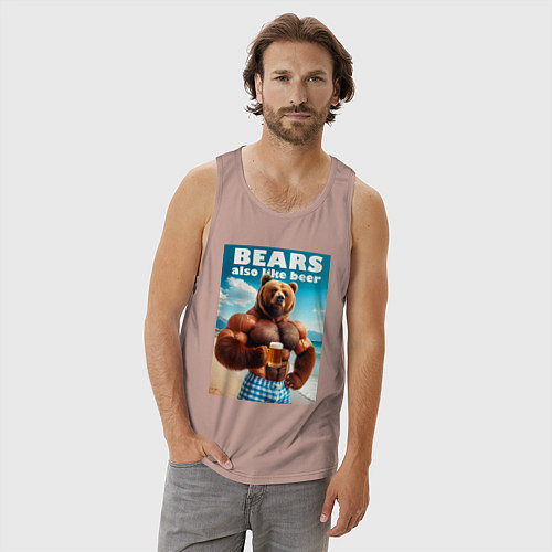 Мужская майка Bear also like beer - slogan / Пыльно-розовый – фото 3