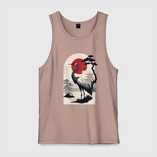 Мужская майка Журавль и солнце в японском стиле / Пыльно-розовый – фото 1