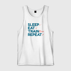 Майка мужская хлопок Eat sleep train repeat - blue and red, цвет: белый