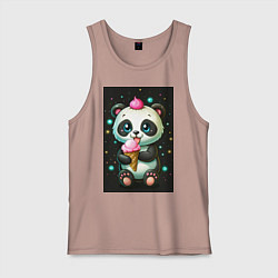 Майка мужская хлопок Панда с мороженым, цвет: пыльно-розовый