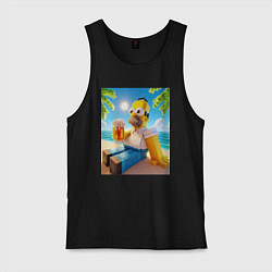 Майка мужская хлопок Гомер Симпсон в стиле Майнкрафт с кружкой пива - н, цвет: черный