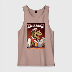 Майка мужская хлопок Пивозавр с кружкой пива читает газету - ретро, цвет: пыльно-розовый