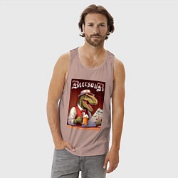 Майка мужская хлопок Пивозавр с кружкой пива читает газету - ретро, цвет: пыльно-розовый — фото 2