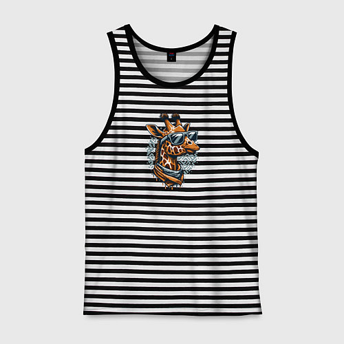 Мужская майка Портрет жирафа в черных очках / Черная тельняшка – фото 1