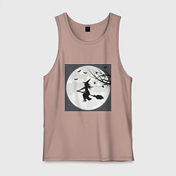 Майка мужская хлопок Ведьма в полнолуние летит на шабаш, цвет: пыльно-розовый