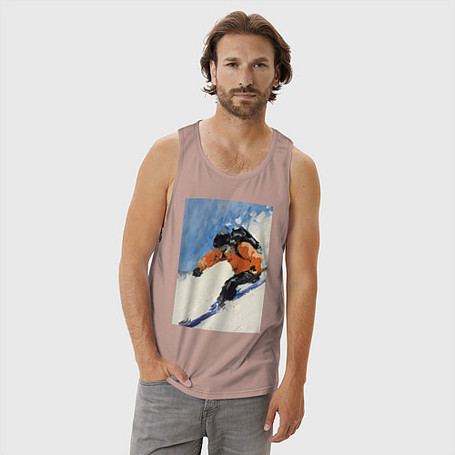 Мужская майка Горнолыжный спорт спуск - живопись маслом / Пыльно-розовый – фото 3