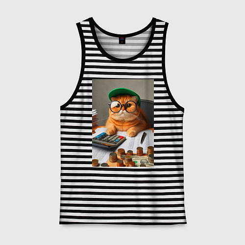 Мужская майка Рыжий кот - бухгалтер / Черная тельняшка – фото 1